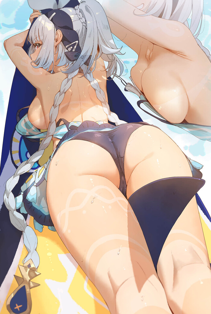 Muailani - NSFW, Art, Anime, Genshin impact, Anime art, Mualani (Genshin Impact), Booty, Boobs, Swimsuit, Surfboard