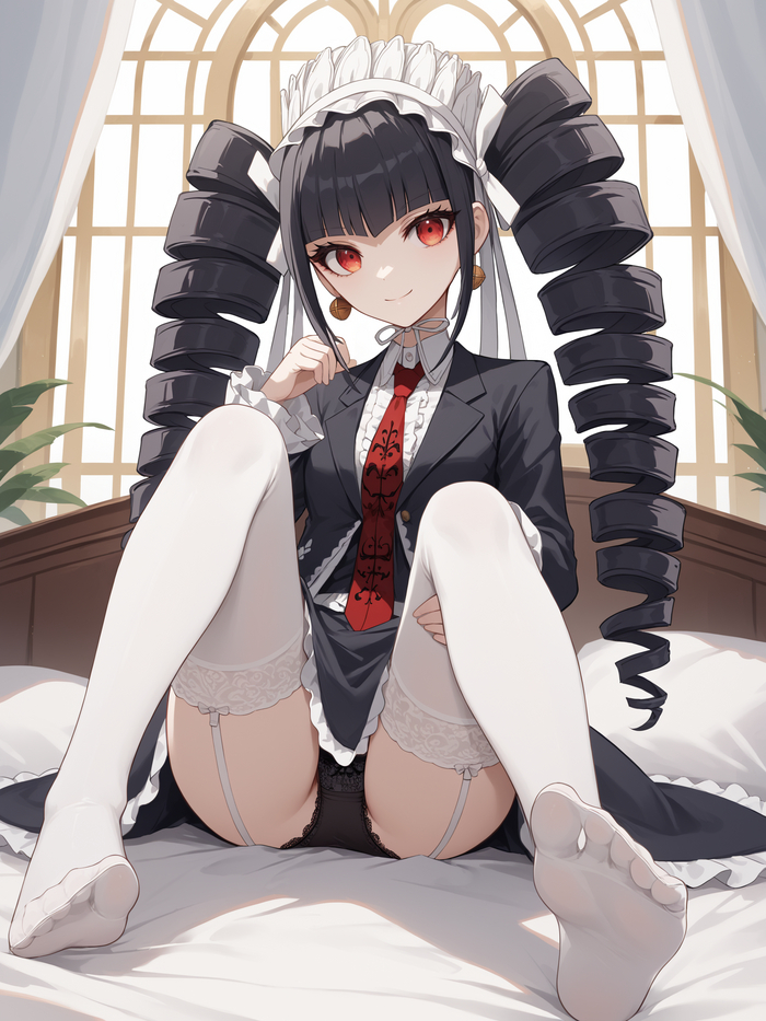 Celestia Ludenberg - NSFW, My, Celestia Ludenberg, Danganronpa, Art, Anime, Anime art, Erotic, Hand-drawn erotica, Girls, Neural network art, Stable diffusion, Underpants, Stockings