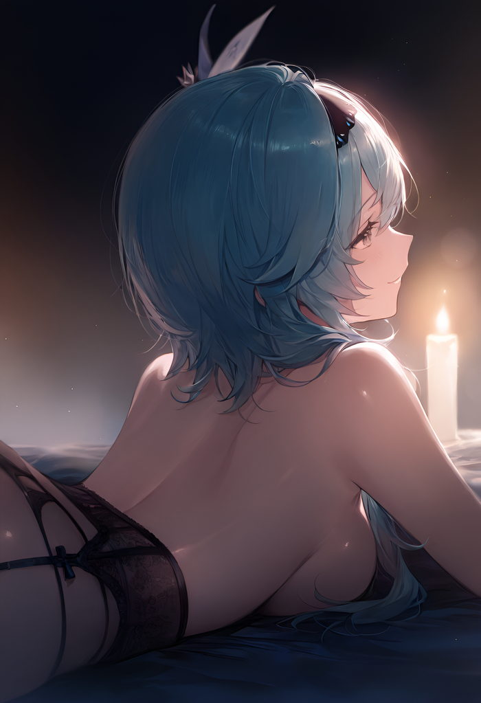 Good night with Eope - NSFW, Pixiv, Anime, Anime art, Booty, Hips, Neural network art, Underwear, Boobs, Eula (Genshin Impact), Genshin impact, Longpost