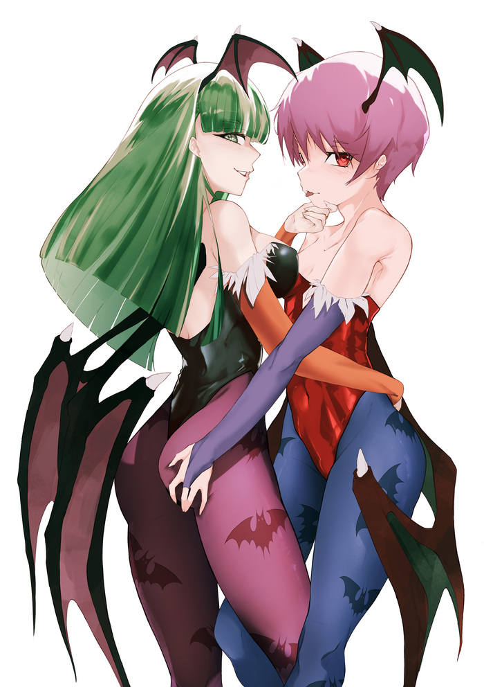 Lilith & Morrigan - NSFW, Anime art, Anime, Friend, Yuri, Game art, Darkstalkers, Lilith Aensland, Morrigan Aensland, Hugs