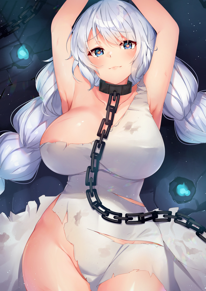 Аврора - NSFW, Сиськи, Аниме, Pixiv, Anime Art, Бедра, Цепь, Ошейник, Azur Lane, Avrora