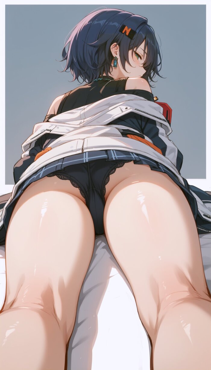 Black - NSFW, Anime art, Anime, Belle (zzz), Zenless Zone Zero, Pantsu, Hips, Booty, Neural network art