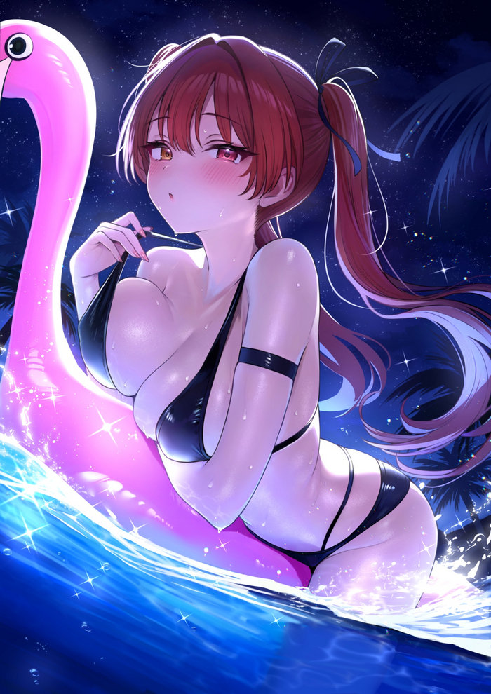 Marine - NSFW, Anime, Anime art, Art, Girls, Houshou marine, Hololive, Virtual youtuber, Swimsuit, Swimming pool, Boobs