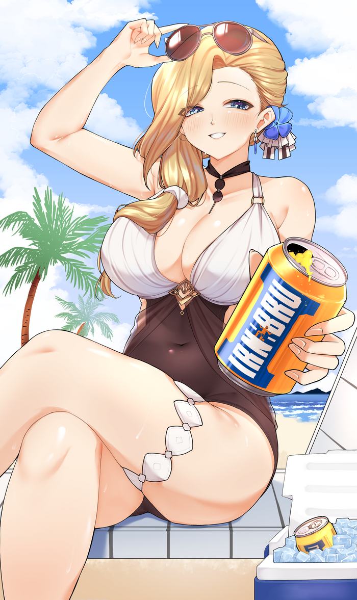 Good morning with Hood - NSFW, Hms Hood, Boobs, Anime art, Pixiv, Anime, Hips, Swimsuit, Azur lane