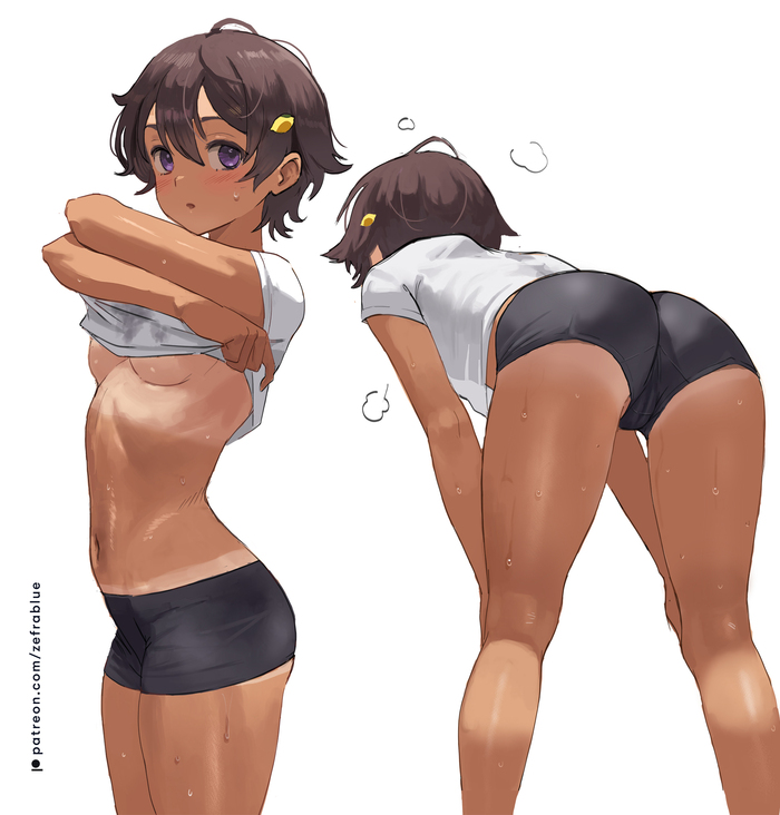 Wet Lemon - NSFW, Арт, Anime Art, Аниме, Make Heroine ga Oosugiru!, Yakishio Lemon, Попа, Вид сзади, Линия загара, Gym uniform, Эротика, Рисованная эротика, Zefrablue