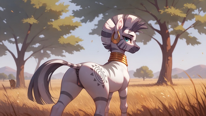 Zecora in their natural habitat - NSFW, My little pony, PonyArt, MLP Explicit, MLP anatomically correct, Neural network art, MLP Zebra, Zecora, Lioness