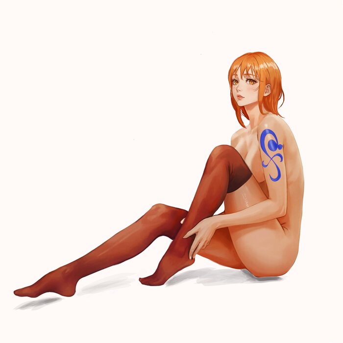 Nami - NSFW, Anime, Anime art, Nami, One piece, Stockings, Hand-drawn erotica, Art, Girls, Redheads