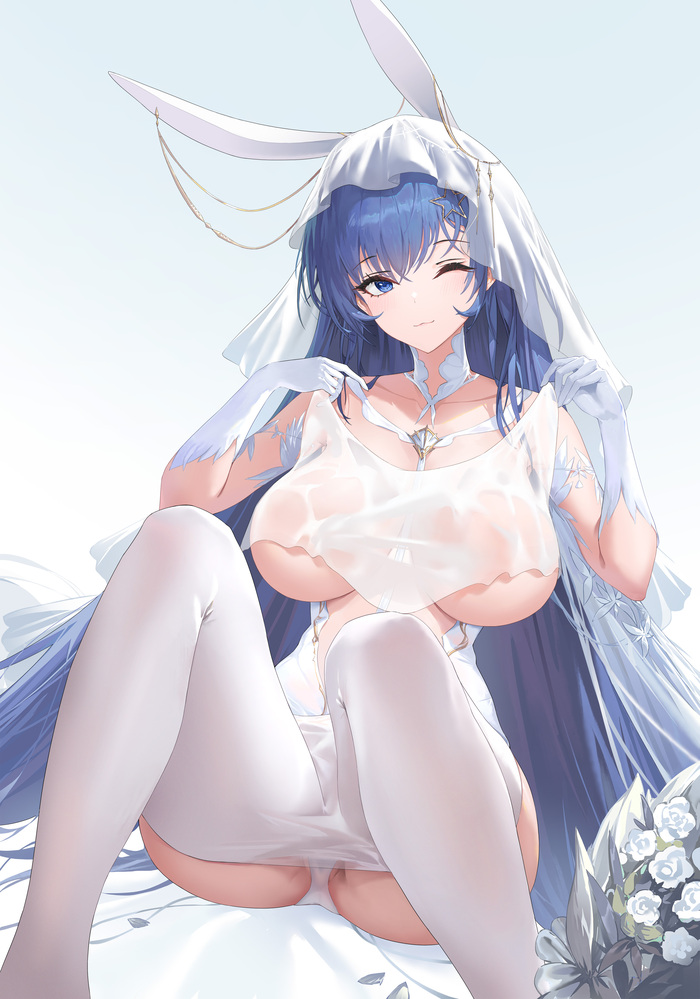 Зайка - NSFW, Anime Art, Аниме, Azur Lane, New Jersey (Azur Lane), Bunny Ears, Сиськи, Колготки