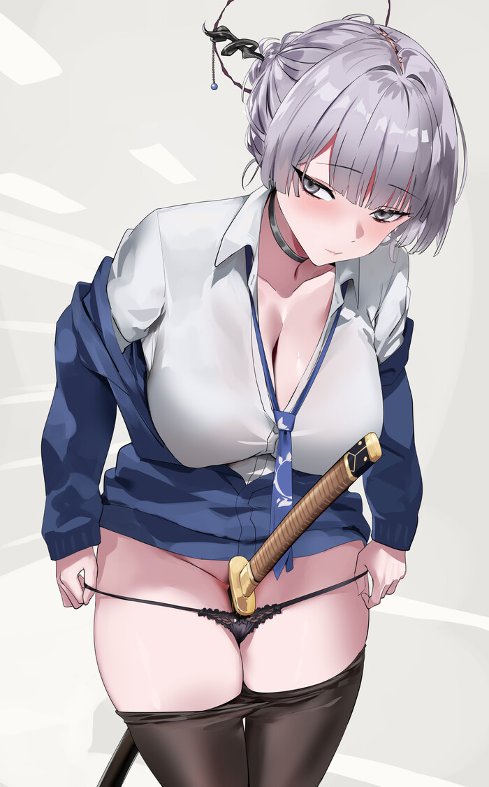 Itokonoue Kaoru - NSFW, Anime art, Anime, Project kv, Itokonoue Kaoru, Tights, Pantsu, Katana