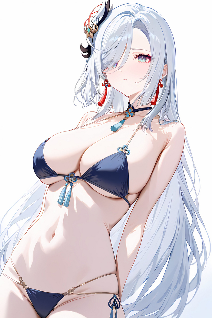 Shenhe - NSFW, Genshin impact, Shenhe (Genshin Impact), Art, Girls, Games, Anime art, Anime, Neural network art, Swimsuit, Boobs