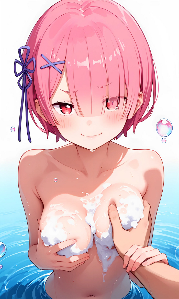 Don't be shy, she doesn't mind - NSFW, Anime, Anime art, Ram (Re: Zero Kara), Re: Zero Kara, Girls, Boobs, Foam, Neural network art