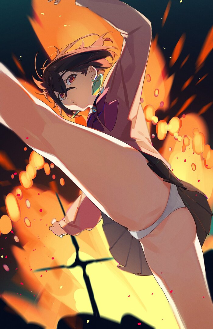 Momo Ayase - NSFW, Anime, Anime art, Girls, Pantsu, Fire, Art, Dandadan, Ayase Momo