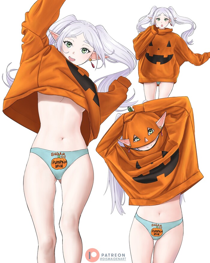 Sugar and pumpkin spices - NSFW, Art, Anime, Anime art, Sousou no Frieren, Frieren, Elves, Girls, Erotic, Hand-drawn erotica, Underwear, Pantsu, Halloween costume