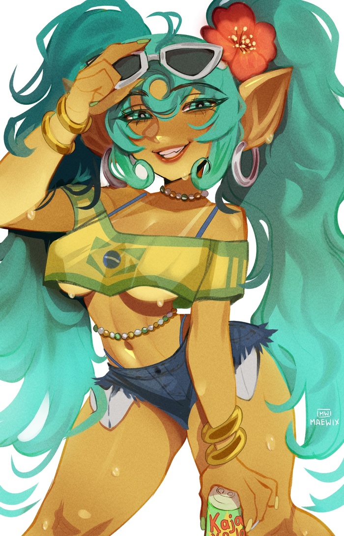 Brazilian Goblin-Miku - NSFW, Maewix, Art, Hand-drawn erotica, Erotic, Goblins, Fantasy, Anime art, Anime, Vocaloid, Hatsune Miku, VKontakte (link)