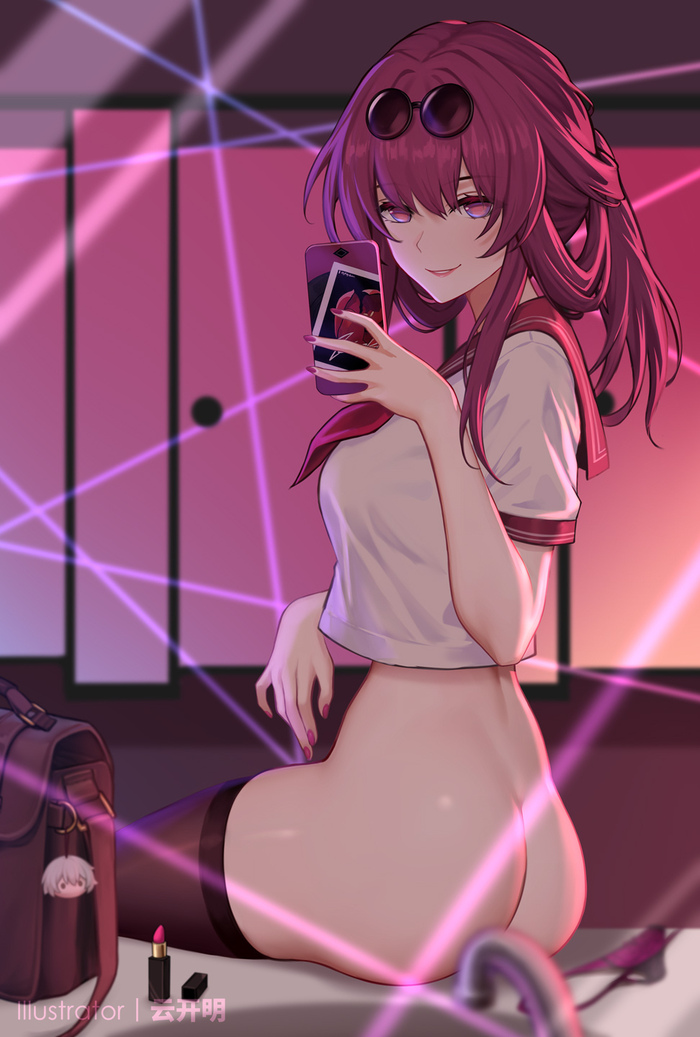 Continuation of the post Do you want to take a look? ~В» - NSFW, Anime art, Honkai: Star Rail, Kafka (Honkai: Star Rail), Yunkaiming, Selfie, Reply to post