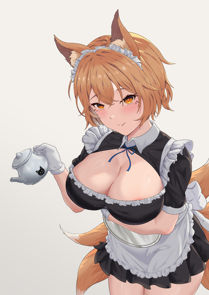 Лисье молоко - NSFW, Touhou, Yakumo Ran, Арт, Anime Art, Аниме, Горничная, Сиськи, Animal Ears, Рисованная эротика, Эротика, Длиннопост, Рыжие