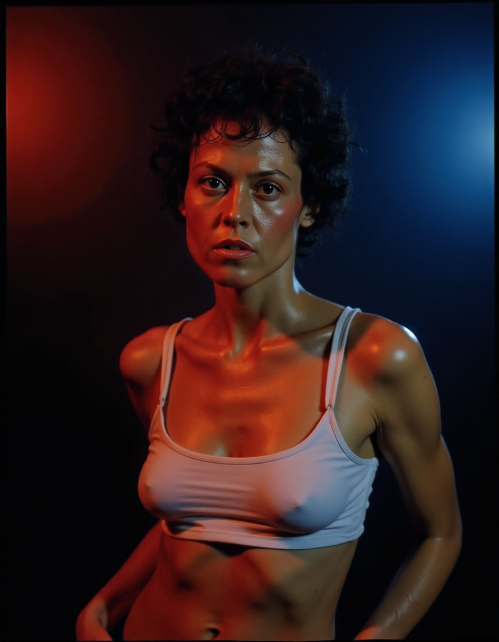 Ellen Ripley - NSFW, Моё, Арты нейросетей, Арт, Эротика, Девушки, Сиськи, Эллен Рипли, Сигурни Уивер, Длиннопост