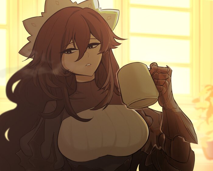 I love coffee with dessert... - NSFW, Centurii-chan, Art, Anime, Anime art, Hand-drawn erotica, Erotic, Yuri, Original character, Girl with Horns