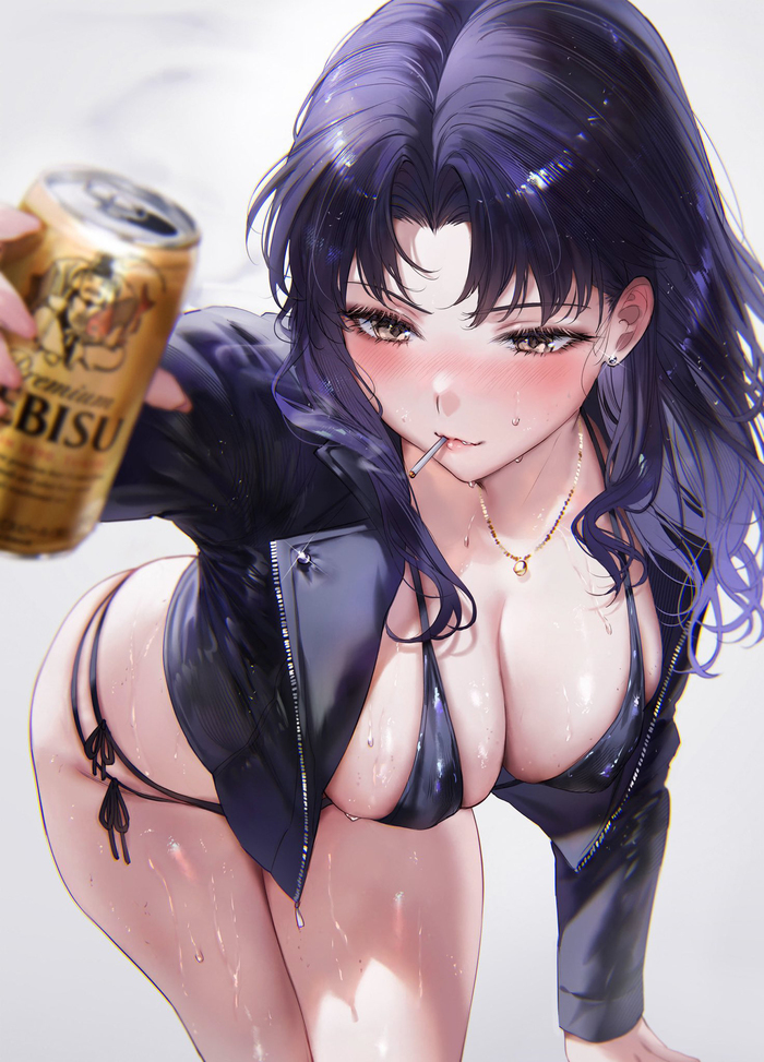 Мисато - NSFW, Anime Art, Аниме, Evangelion, Misato Katsuragi, Qiandaiyiyu