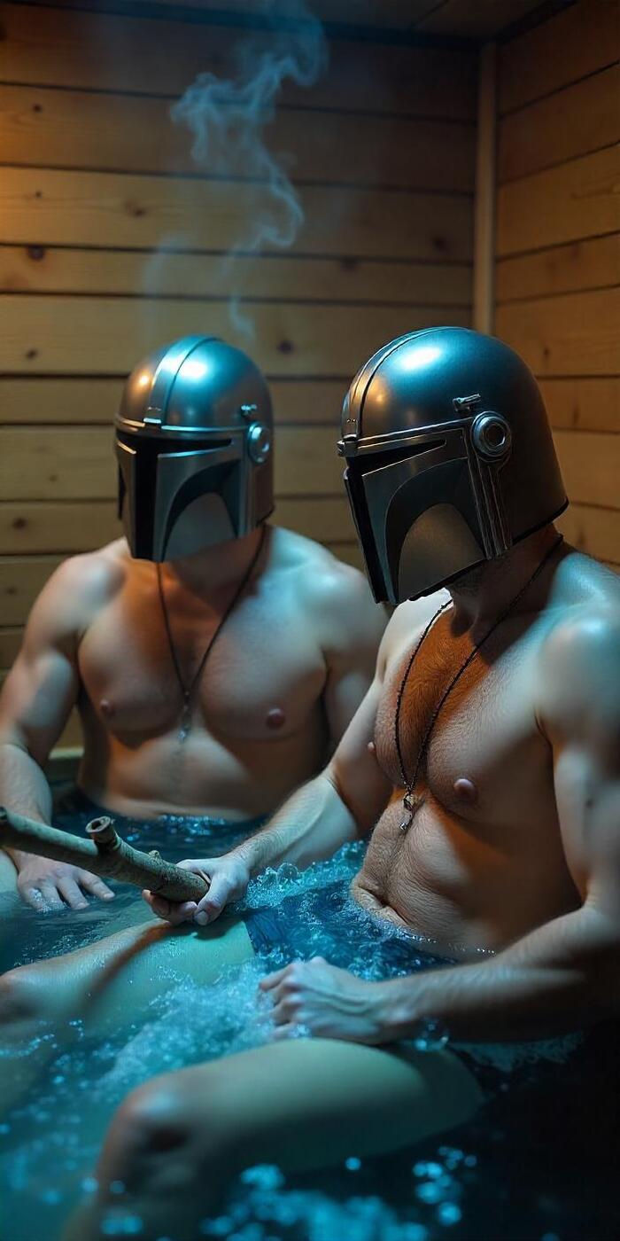 Mandalorian Baths - NSFW, My, Society, Absurd, The culture, Star Wars, Mandalorian, credo, Sauna, Bath, Steam room, Serials, Humor, Naked, Longpost