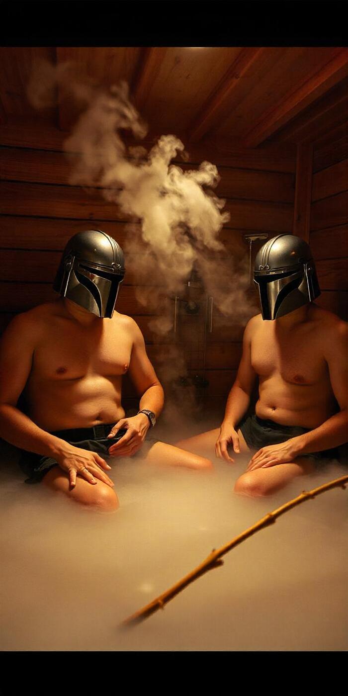 Mandalorian Baths - NSFW, My, Society, Absurd, The culture, Star Wars, Mandalorian, credo, Sauna, Bath, Steam room, Serials, Humor, Naked, Longpost