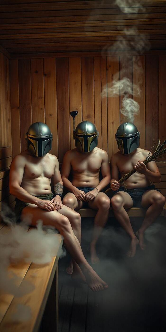 Mandalorian Baths - NSFW, My, Society, Absurd, The culture, Star Wars, Mandalorian, credo, Sauna, Bath, Steam room, Serials, Humor, Naked, Longpost