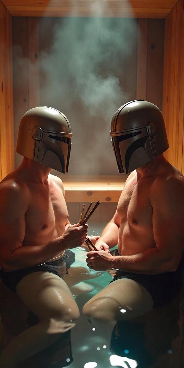 Mandalorian Baths - NSFW, My, Society, Absurd, The culture, Star Wars, Mandalorian, credo, Sauna, Bath, Steam room, Serials, Humor, Naked, Longpost