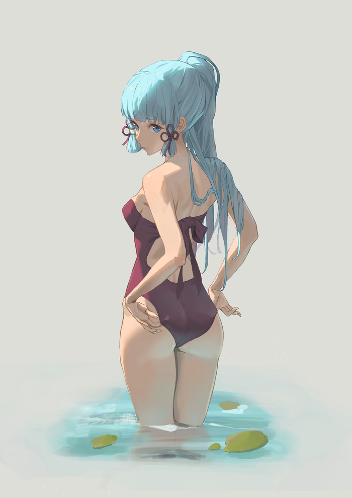 What color do you think the swimsuit will suit her? - NSFW, Art, Games, Hand-drawn erotica, Booty, Swimsuit, Kamisato Ayaka (Genshin Impact), Genshin impact, Game art