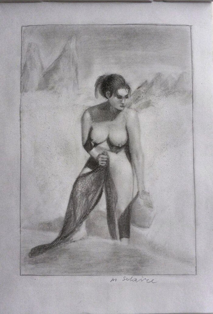 Ama (Japanese: man of the sea) - a diver - NSFW, My, Art, Erotic, Pencil drawing, Boobs, Japan, Girls