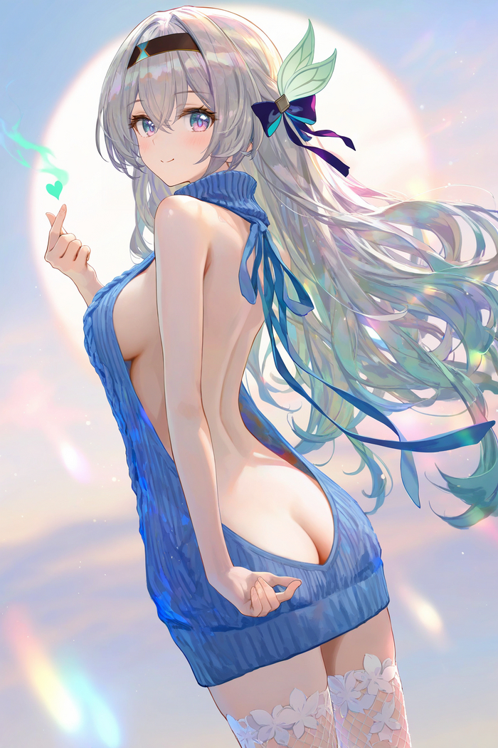 I hope she's not cold - NSFW, Anime, Anime art, Firefly (Honkai: Star Rail), Honkai: Star Rail, Virgin killer sweater, Booty, Boobs, Stockings, Hand-drawn erotica, Neural network art