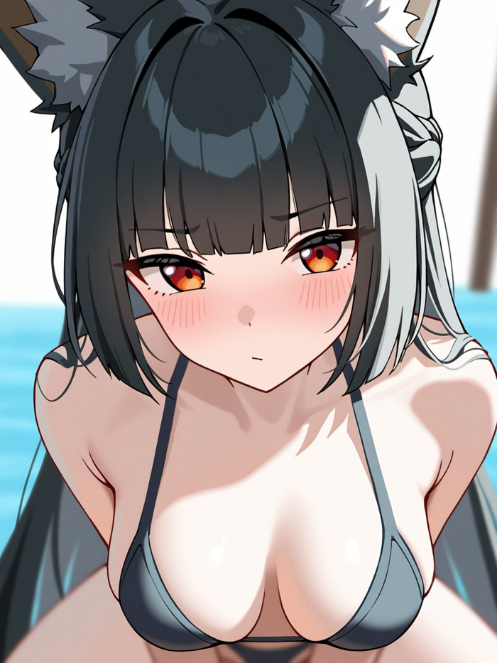 Miyabi - NSFW, Zenless Zone Zero, Hoshimi Miyabi (zzz), Art, Girls, Games, Anime art, Anime, Animal ears, Neural network art, Boobs, Swimsuit