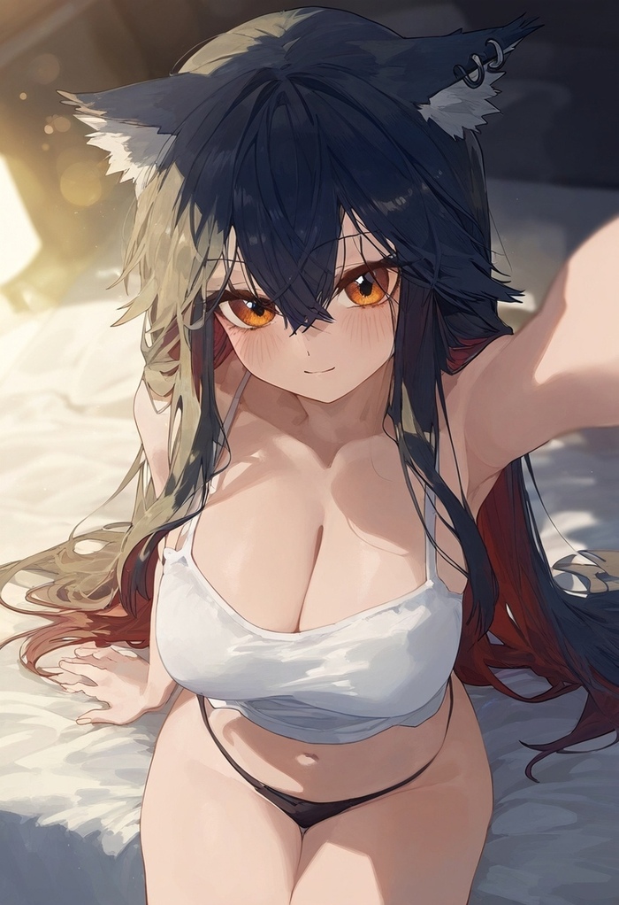 Ответ на пост «Texas» - NSFW, Арт, Аниме, Arknights, Anime Art, Texas (Arknights), Попа, Бикини, Топик, Animal Ears, Хвост, Карие глаза, Арты нейросетей, Ответ на пост, Длиннопост, 18+