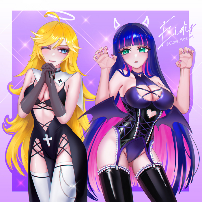 Труська и Чулка - NSFW, Anime Art, Аниме, Panty Stocking with Garterbelt, Panty Anarchy, Stocking Anarchy, 18+