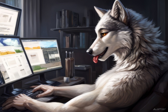 Furry art by Wolfmks #179 - NSFW, My, Neural network art, Art, Furry, Furry art, Furry wolf, Penis, Eggs, Furry male, 18+