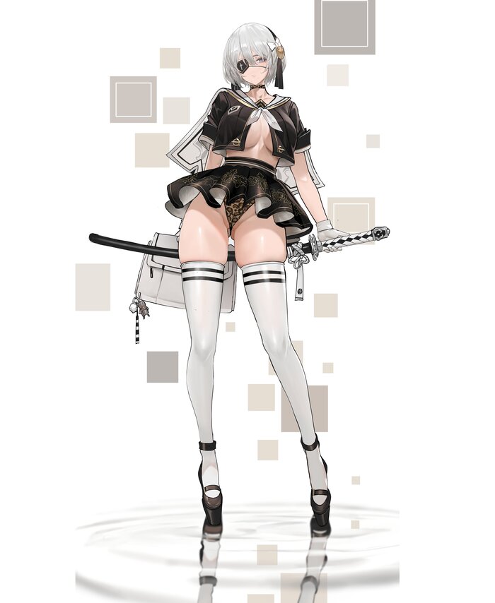 Yorha 2b - 18+, Anime, Anime art, Yorha unit No 2 type B, NIER Automata, Stockings, Pantsu, Katana, Art, Dishwasher1910, NSFW