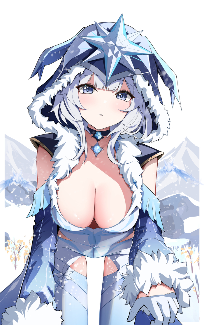 Цицинка - 18+, Cryo Cicin Mage, Yeni1871, Anime Art, Pixiv, Аниме, Genshin Impact, Сиськи, NSFW