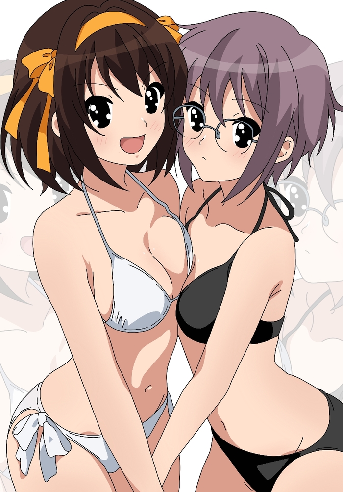 Белое/черное - 18+, Аниме, Эротика, Anime Art, Suzumiya Haruhi, Nagato Yuki, Suzumiya Haruhi no Yuuutsu, Купальник, NSFW