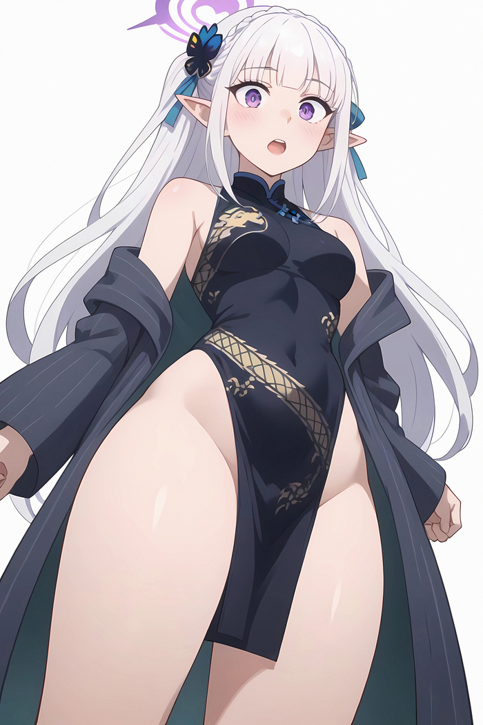 Emilia-tan!!!! It suits you very well!!! - 18+, Anime, Anime art, Neural network art, Re: Zero Kara, Emilia, Elves, NSFW, Qipao