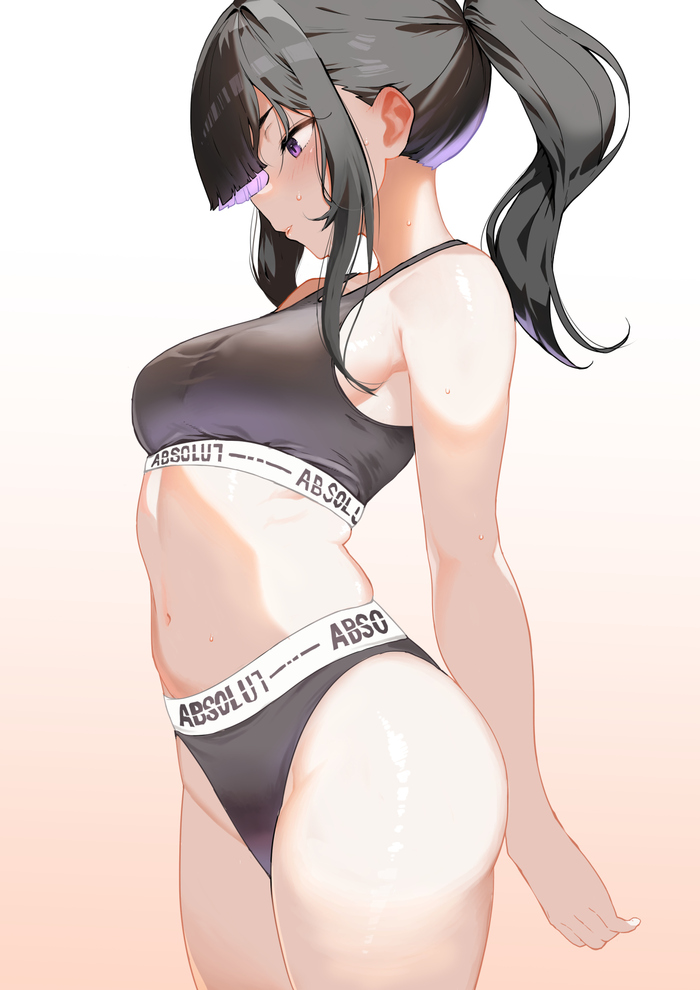 Eunhwa - 18+, Anime, Anime art, Goddess of victory: nikke, Girls, Stomach, Long hair, Underwear, Navel, Sweat, Embarrassment, NSFW