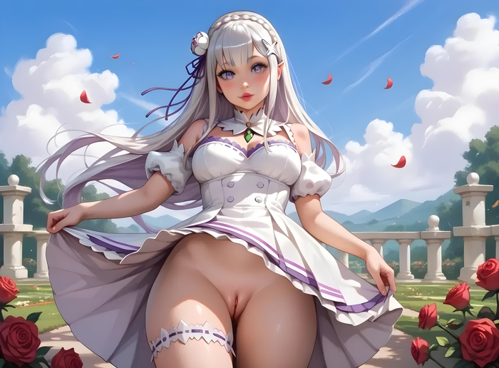 Emilia Re: Zero - 18+, My, Emilia, Re: Zero Kara, Anime art, Anime, Neural network art, Нейронные сети, Erotic, Hand-drawn erotica, Vagina, Rule 34, NSFW