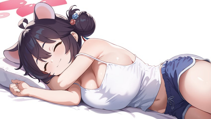 Do not wake up. Iron only when wakes up. - 18+, Anime, Anime art, Blue archive, Isami Kaede, Animal ears, Dream, NSFW