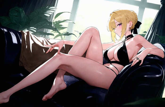 Evelyn - 18+, Anime, Anime art, Games, Evelyn Chevalier (zzz), Zenless Zone Zero, Swimsuit, Neural network art, NSFW