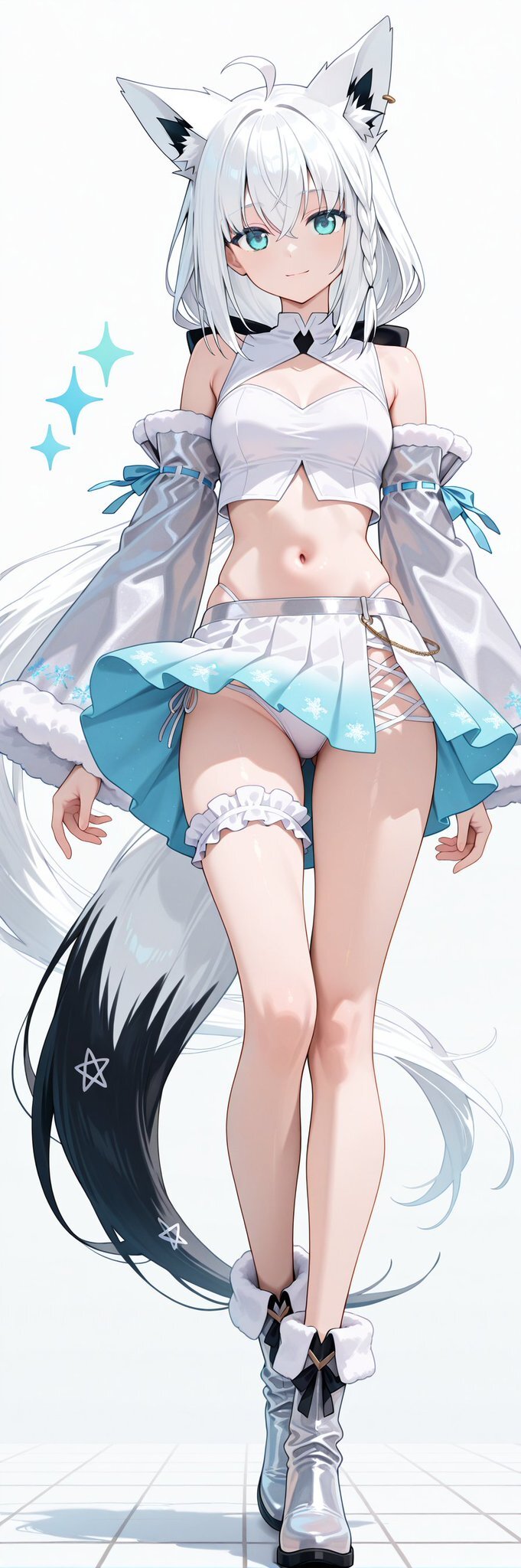 Shirakami Fubuki - 18+, Anime art, Anime, Shirakami fubuki, Hololive, Virtual youtuber, Animal ears, Tail, Pantsu, Neural network art, Longpost, NSFW