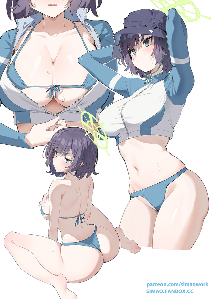 Kazekura Moe - NSFW, Anime, Anime art, Art, Girls, Kazekura Moe, Hand-drawn erotica, Swimsuit, Boobs, Booty