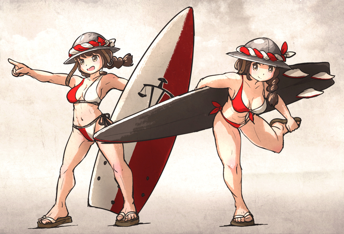 Go ahead, sisters! To the beach! - NSFW, Vanishlily, Art, Anime, Anime art, Hand-drawn erotica, Swimsuit