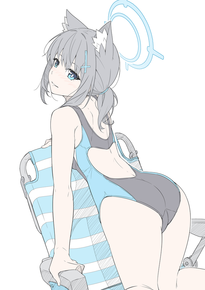 Sunaookami Shiroko - NSFW, Anime, Anime art, Art, Girls, Sunaookami shiroko, Animal ears, Swimsuit, T1kosewad