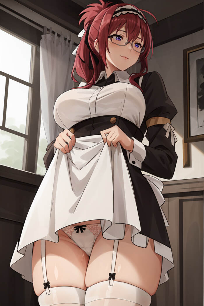 Lily is a libertine - NSFW, My, Girls, Anime, 2D, Stable diffusion, Anime art, Longpost, Art, Нейронные сети, Artificial Intelligence, Digital drawing, Mushoku tensei, Lilia Greyrat, Housemaid, Red hair, Megane, MILF, Stockings, Pantsu, Boobs