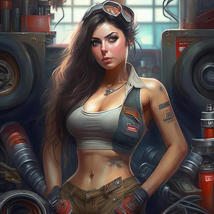 In response to the post Gadget - Girls, Art, Neural network art, Нейронные сети, Milota, Mechanic, NSFW, Neckline