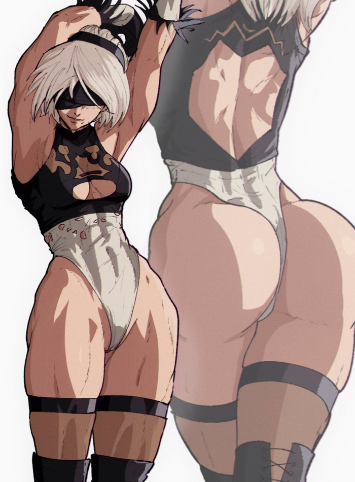 Yorha 2B - NSFW, Yorha unit No 2 type B, Muscleart, Booty, Art, Computer games, Strong girl