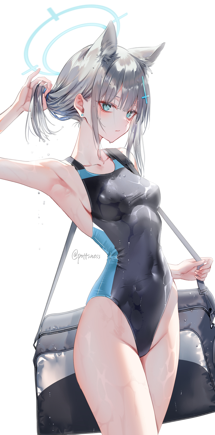 Shiroko - NSFW, Anime Art, Аниме, Sunaookami Shiroko, Blue archive, Pottsness, Купальник